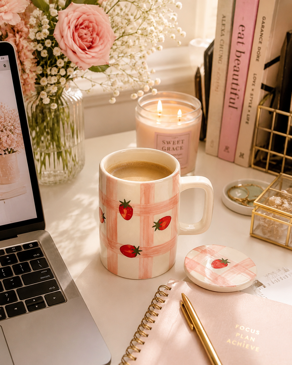 Strawberry and Cream Mug with Lid