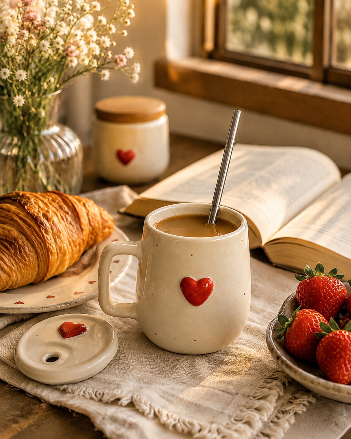 Blush & Brew Mug with Lid & Straw