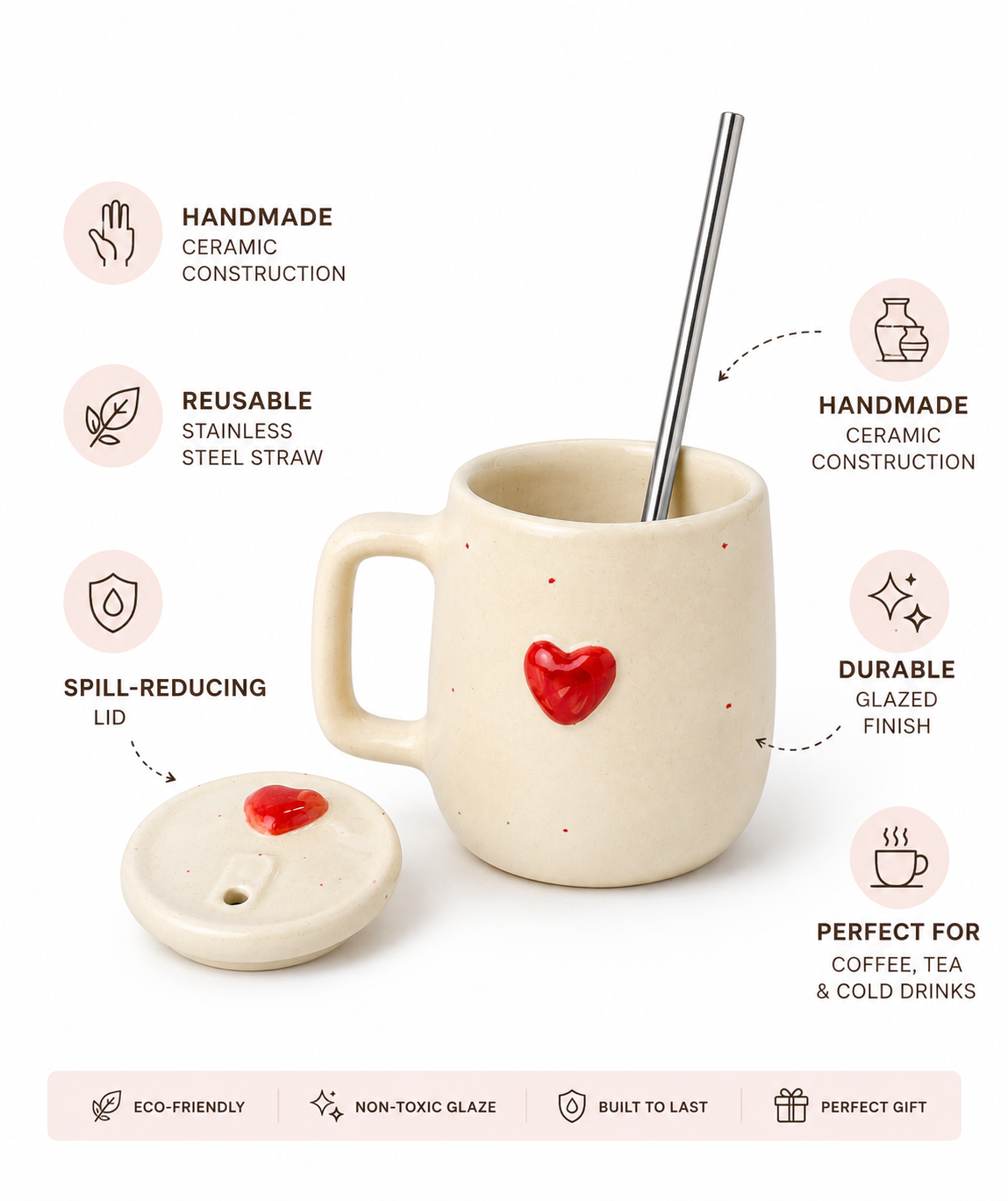 Blush & Brew Mug with Lid & Straw
