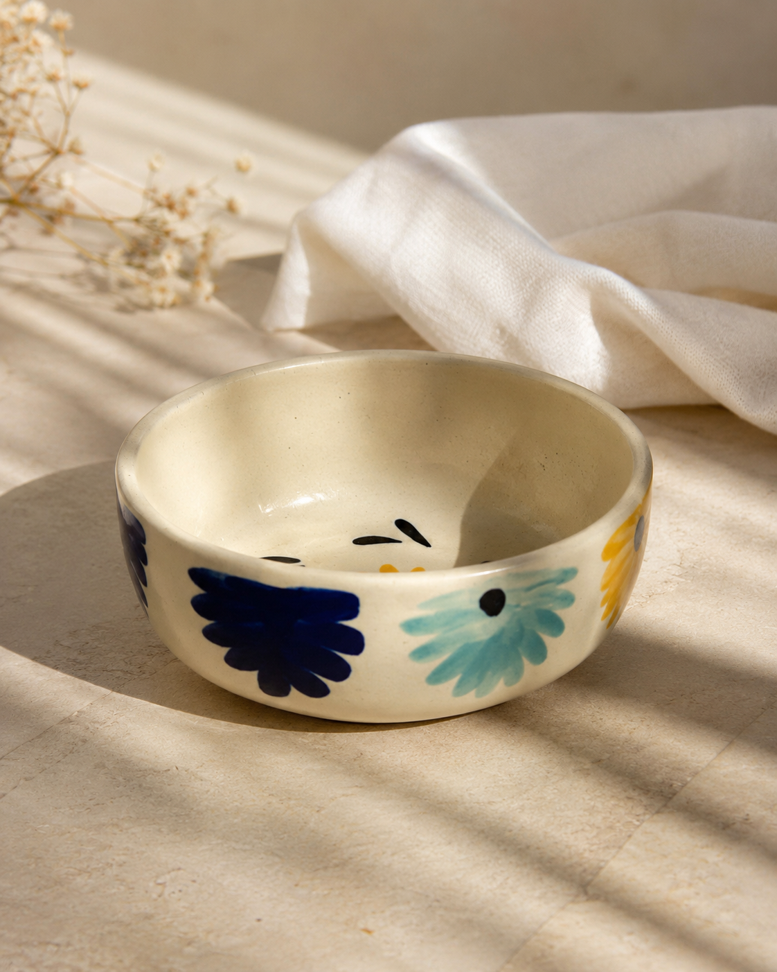 Two Yellow Blue Flower Bowls