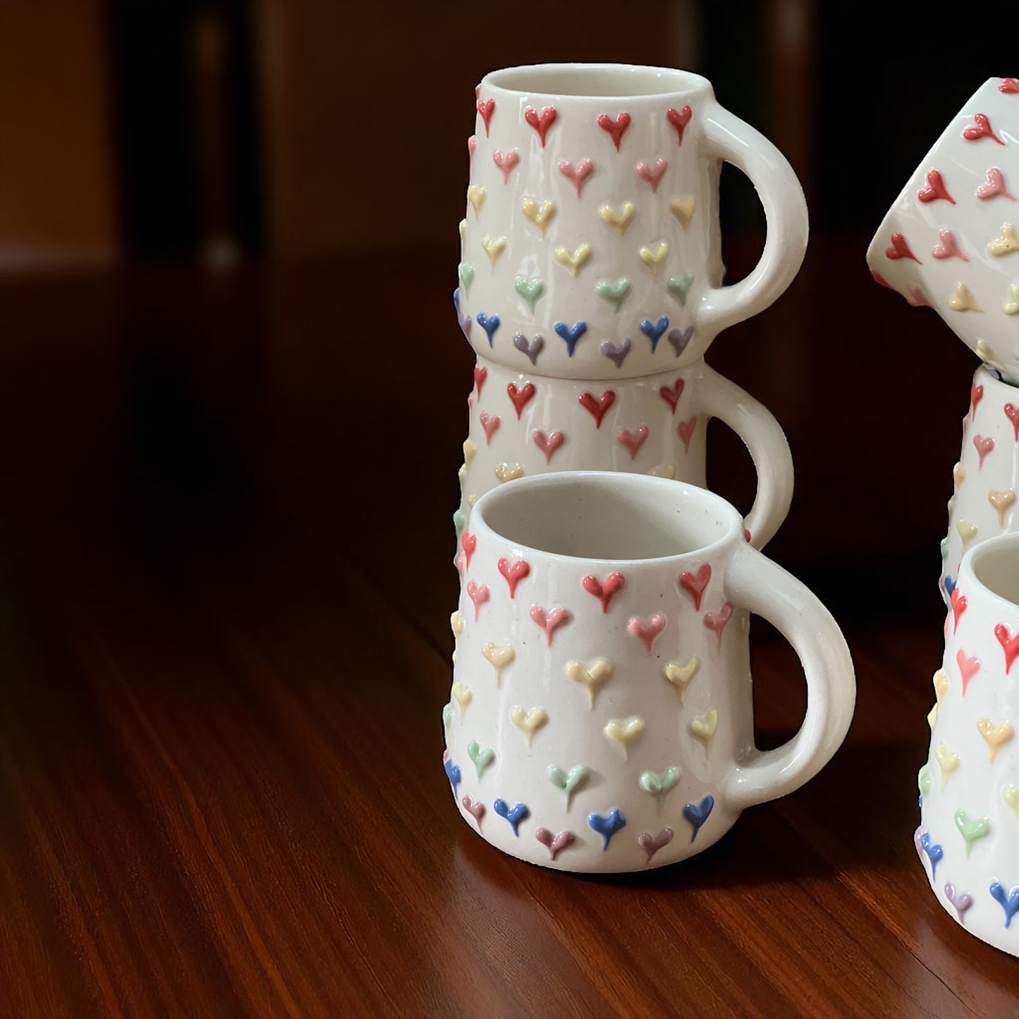 Colorful Hearts Mugs Set of 6