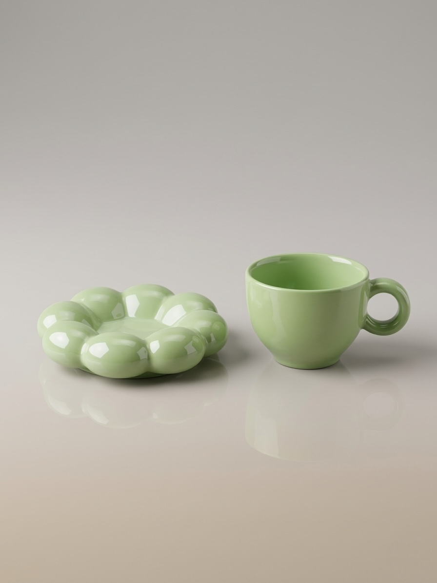 Marble Green Mug and Saucer