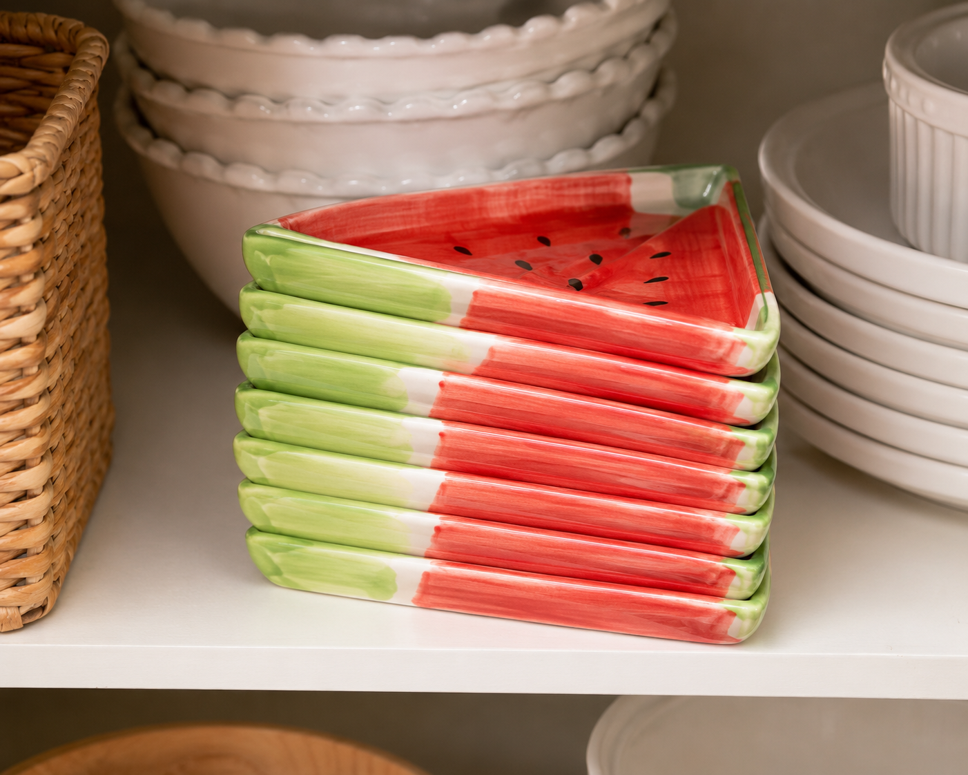 Watermelon Slice Ceramic Appetizer Plate Set