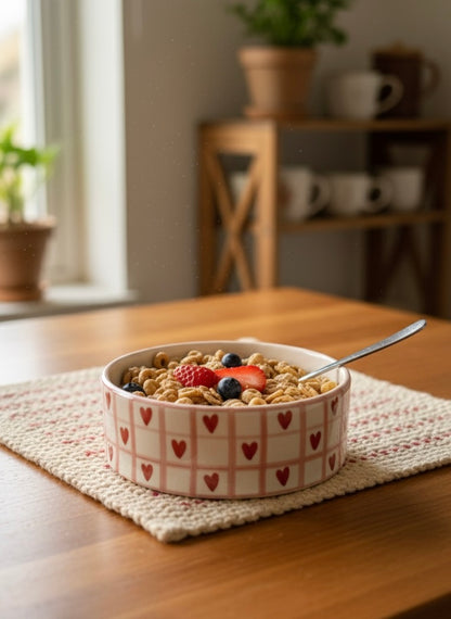 Sweet Heart Grid Flat Bowl