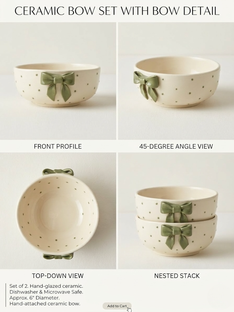 Green Bow Bowls (Pack of 2)