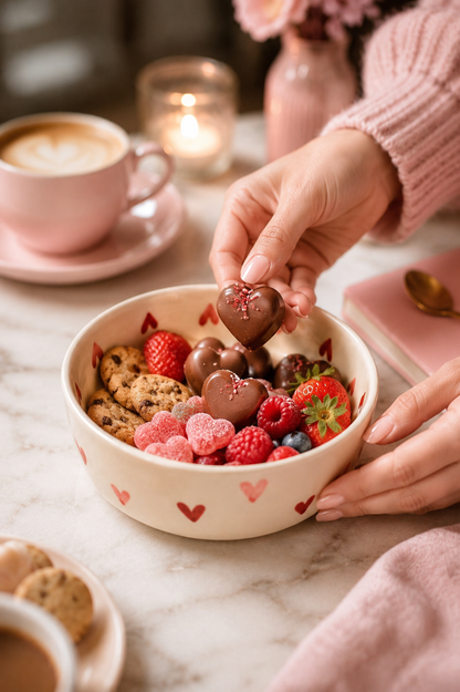 Heart Patterned Flat Snack Bowl