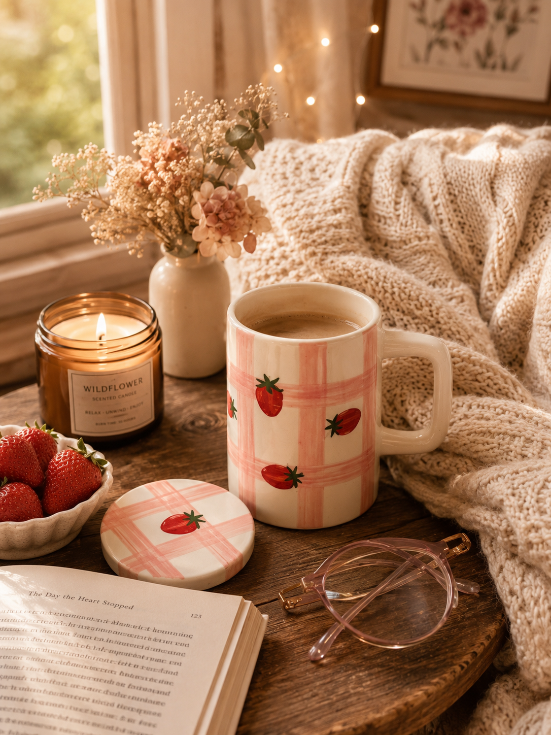Strawberry and Cream Mug with Lid