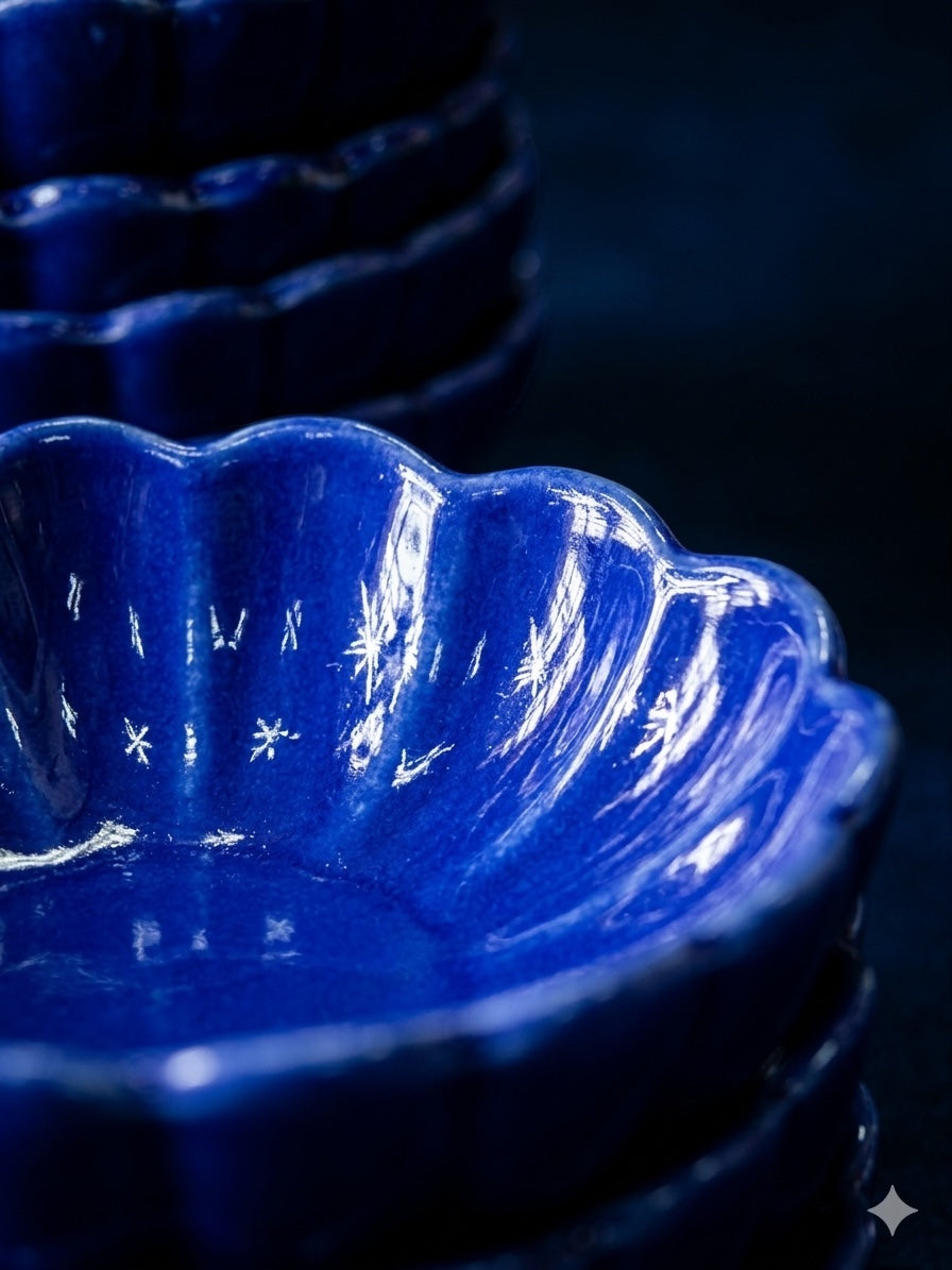 Six Blue Lotus Sweet Bowls