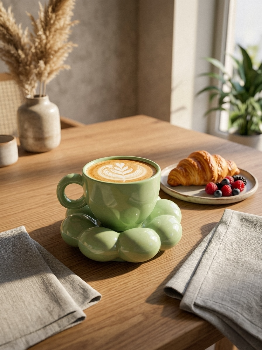 Marble Green Mug and Saucer