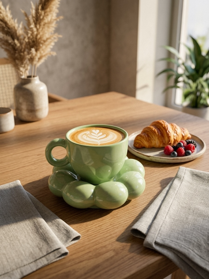 Marble Green Mug and Saucer