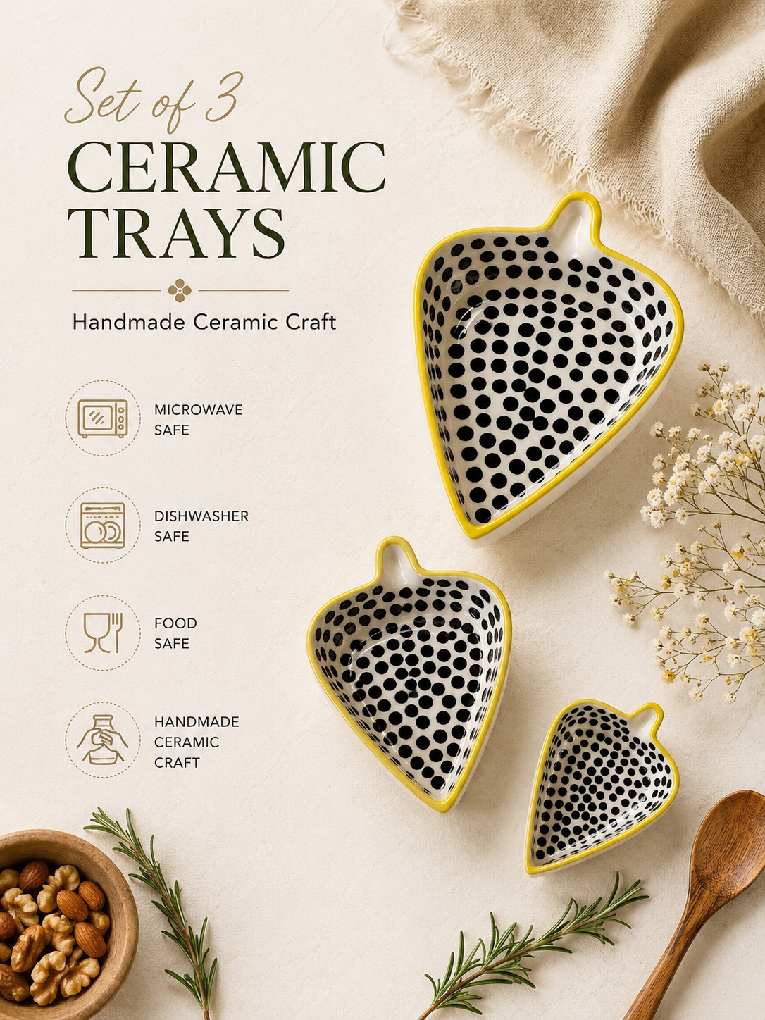 Polka Dots Condiments and Snacks Trays (Set of 3)