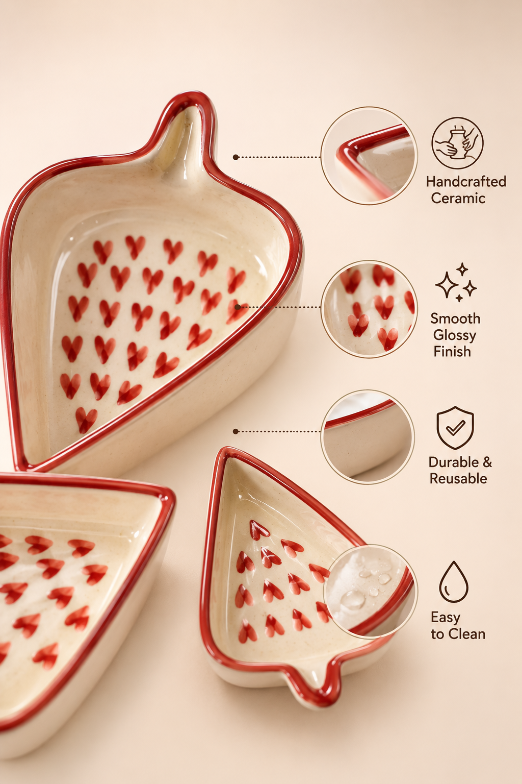 Hearts Condiments and Snacks Trays (Set of 3)
