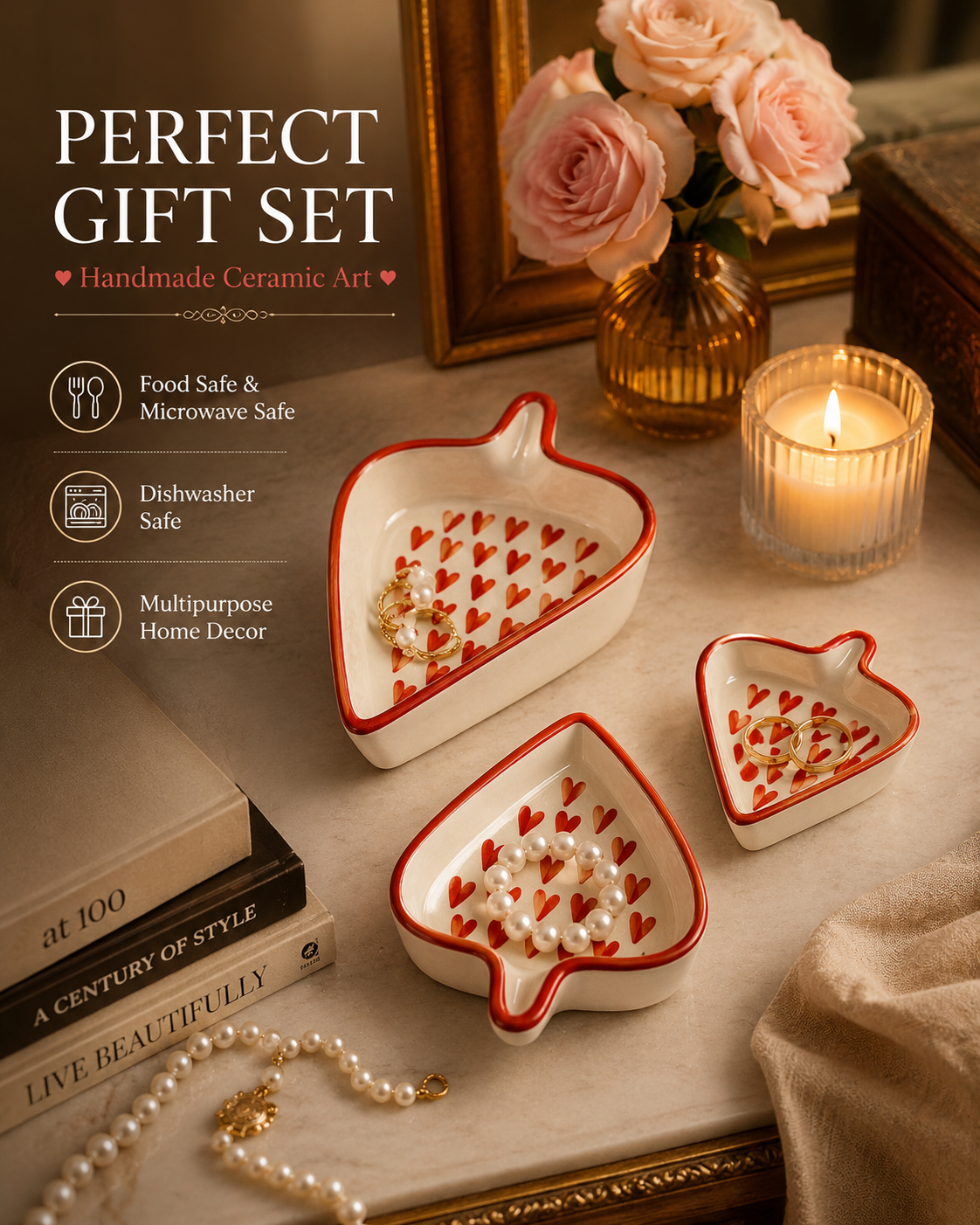 Hearts Condiments and Snacks Trays (Set of 3)