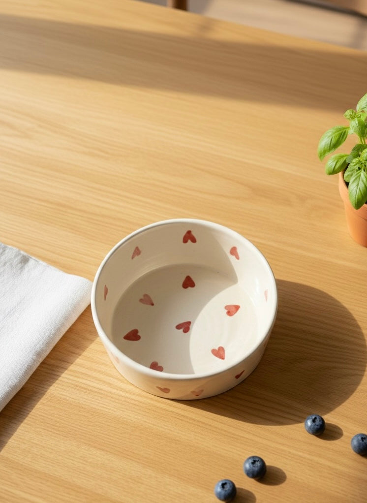 Heart Patterned Flat Snack Bowl