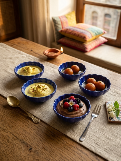 Six Blue Lotus Sweet Bowls