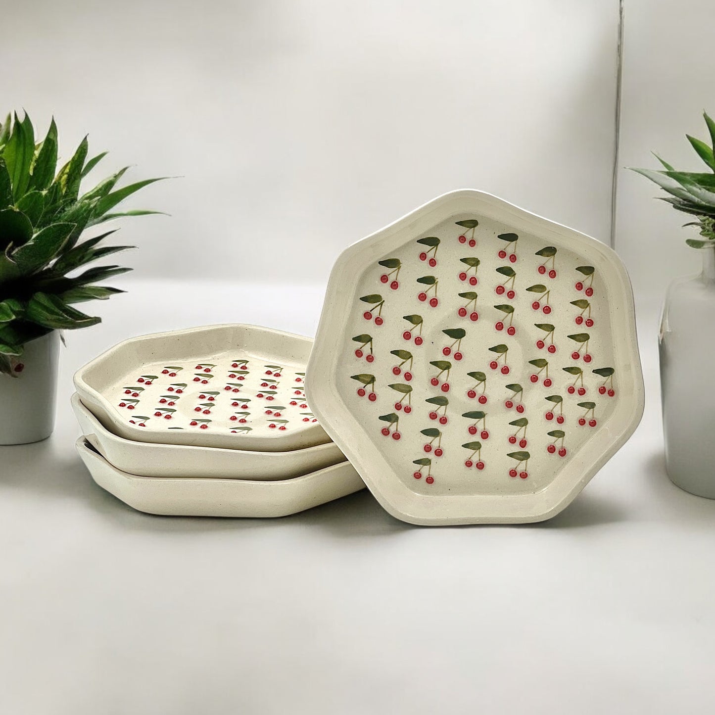 Four Cherry Snack/Dessert Plates