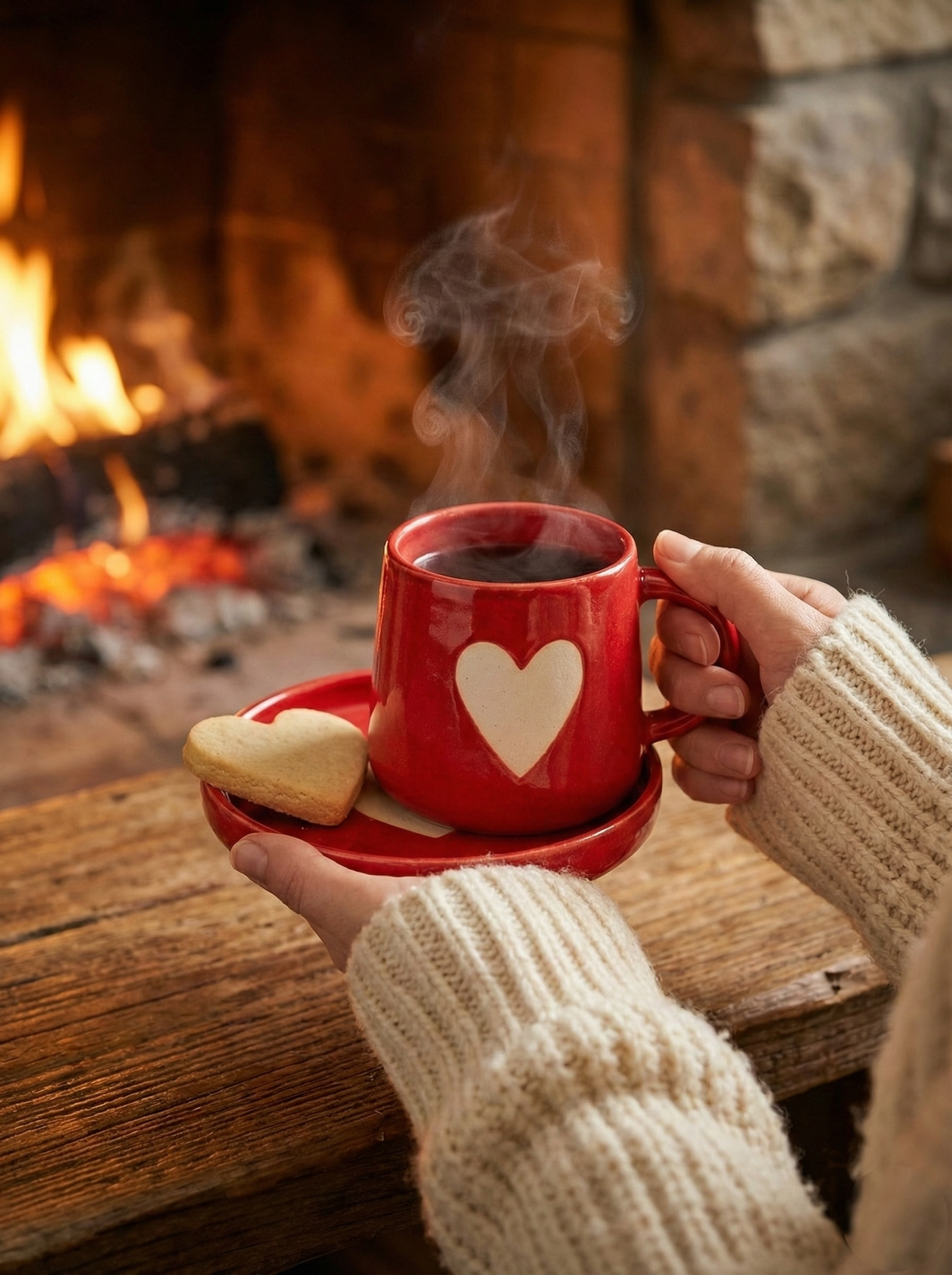 Red Heart Mug & Saucer (Pack of 1)