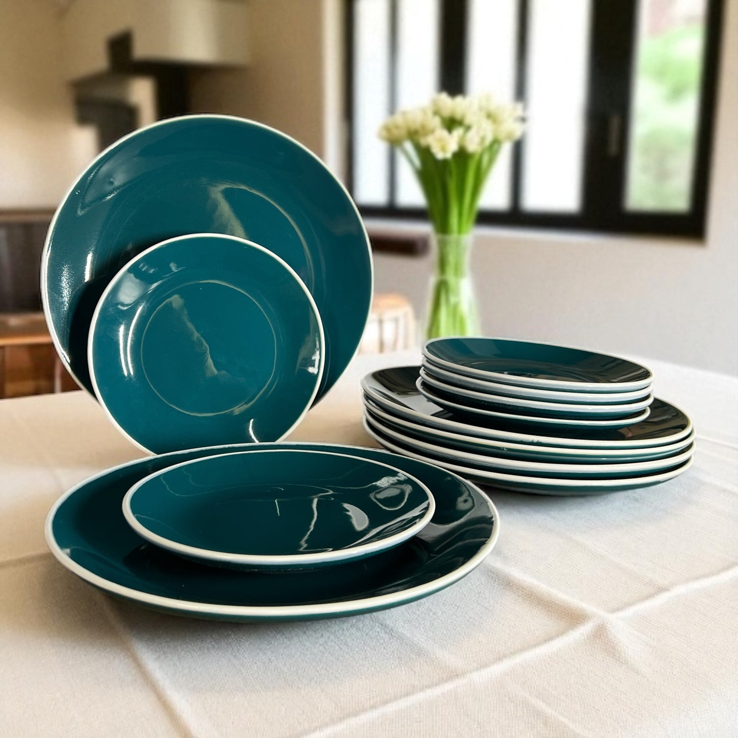 Peacock Green Dinner Set (12 Pcs)