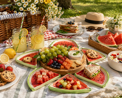 Watermelon Slice Ceramic Appetizer Plate Set