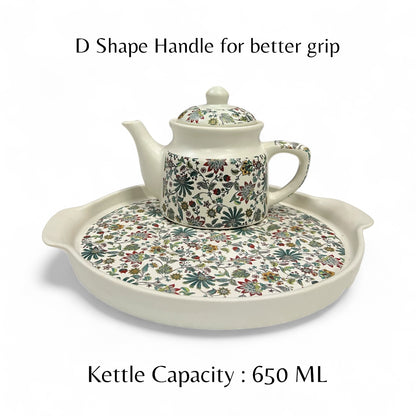 White Floral Four Cup Teapot Set