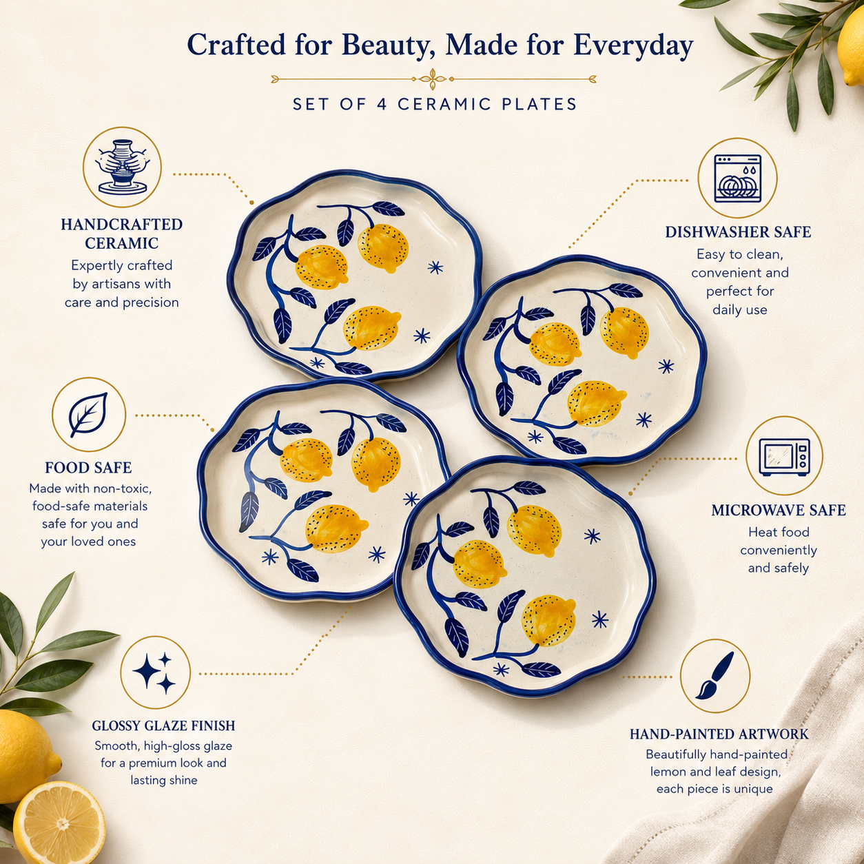 Four Lemon Snack/Dessert Plates