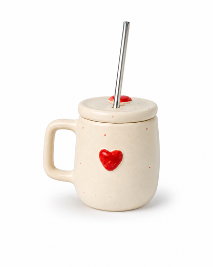 Blush & Brew Mug with Lid & Straw