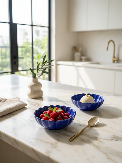 Six Blue Lotus Sweet Bowls
