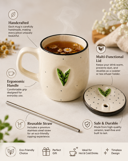 Botani Brew Mug With Lid & Straw