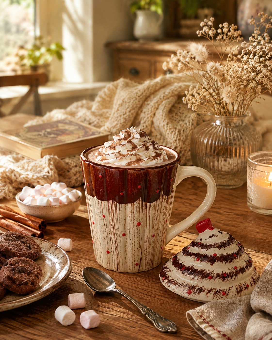 Whipped Cocoa Ceramic Mug with Lid