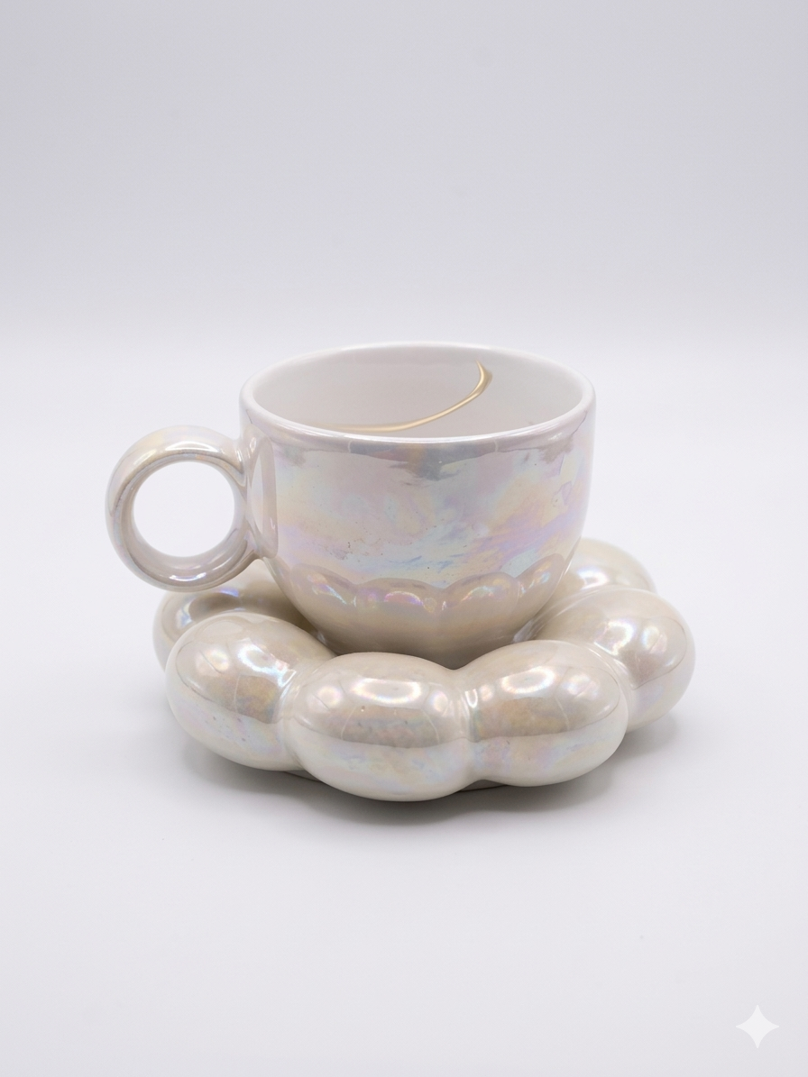 Sparkling Pearl White Mug and Saucer (Pack of 1)
