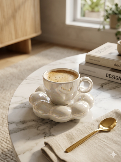 Sparkling Pearl White Mug and Saucer (Pack of 1)