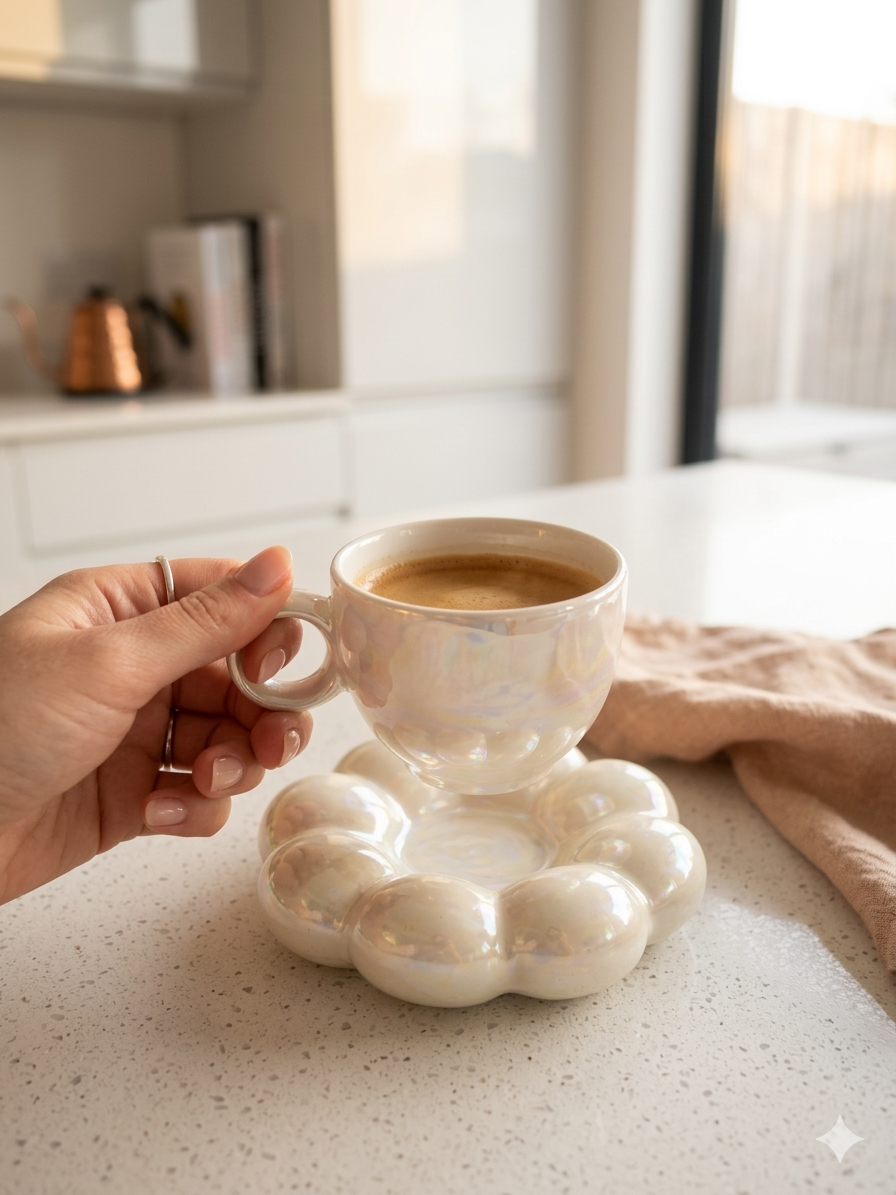 Sparkling Pearl White Mug and Saucer (Pack of 1)