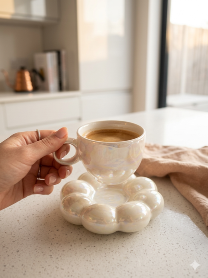 Sparkling Pearl White Mug and Saucer (Pack of 1)