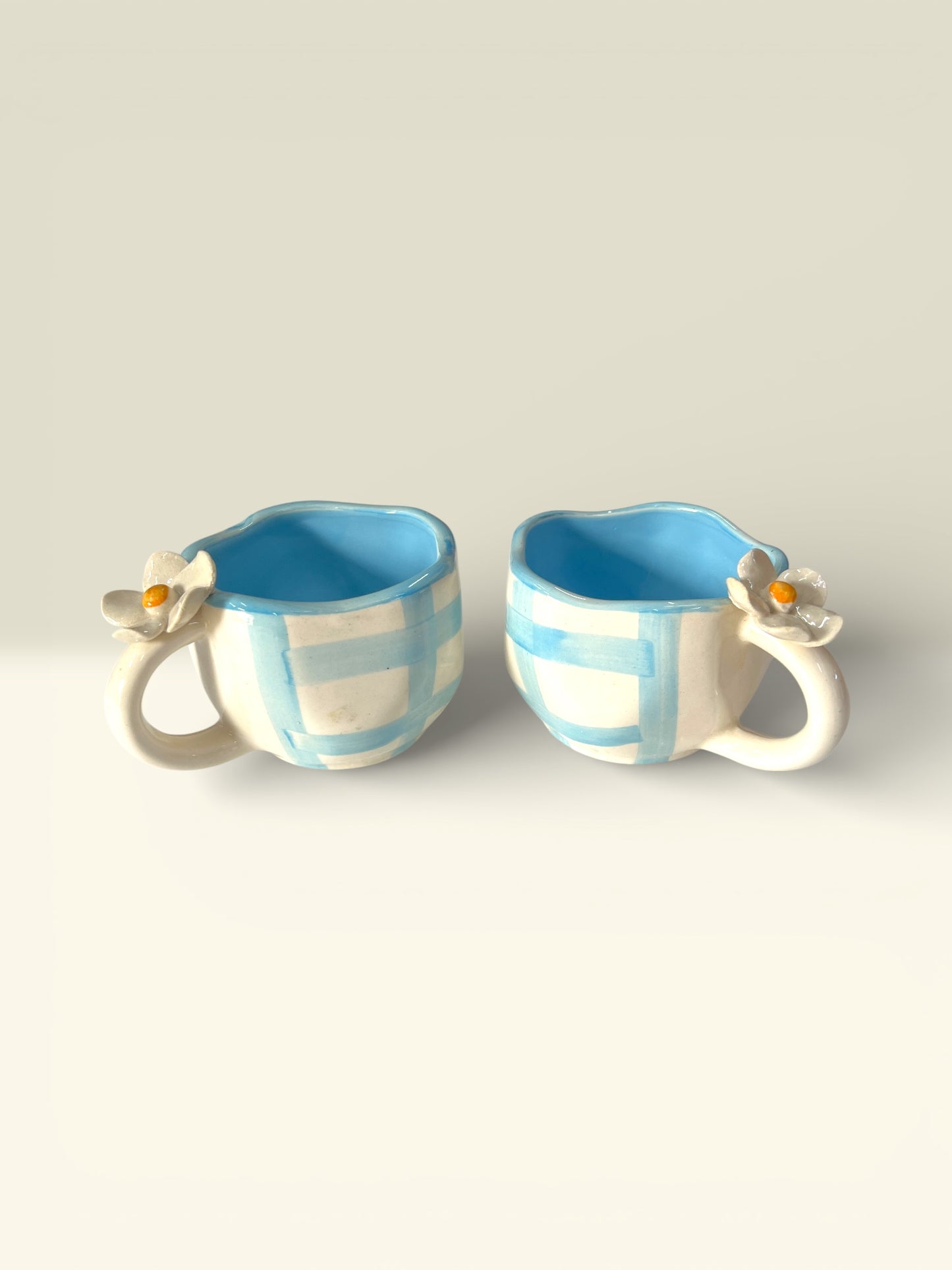Blue Check Mugs Pack Of 2