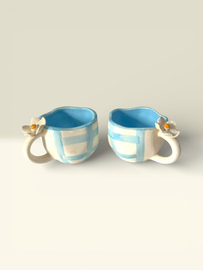 Blue Check Mugs Pack Of 2