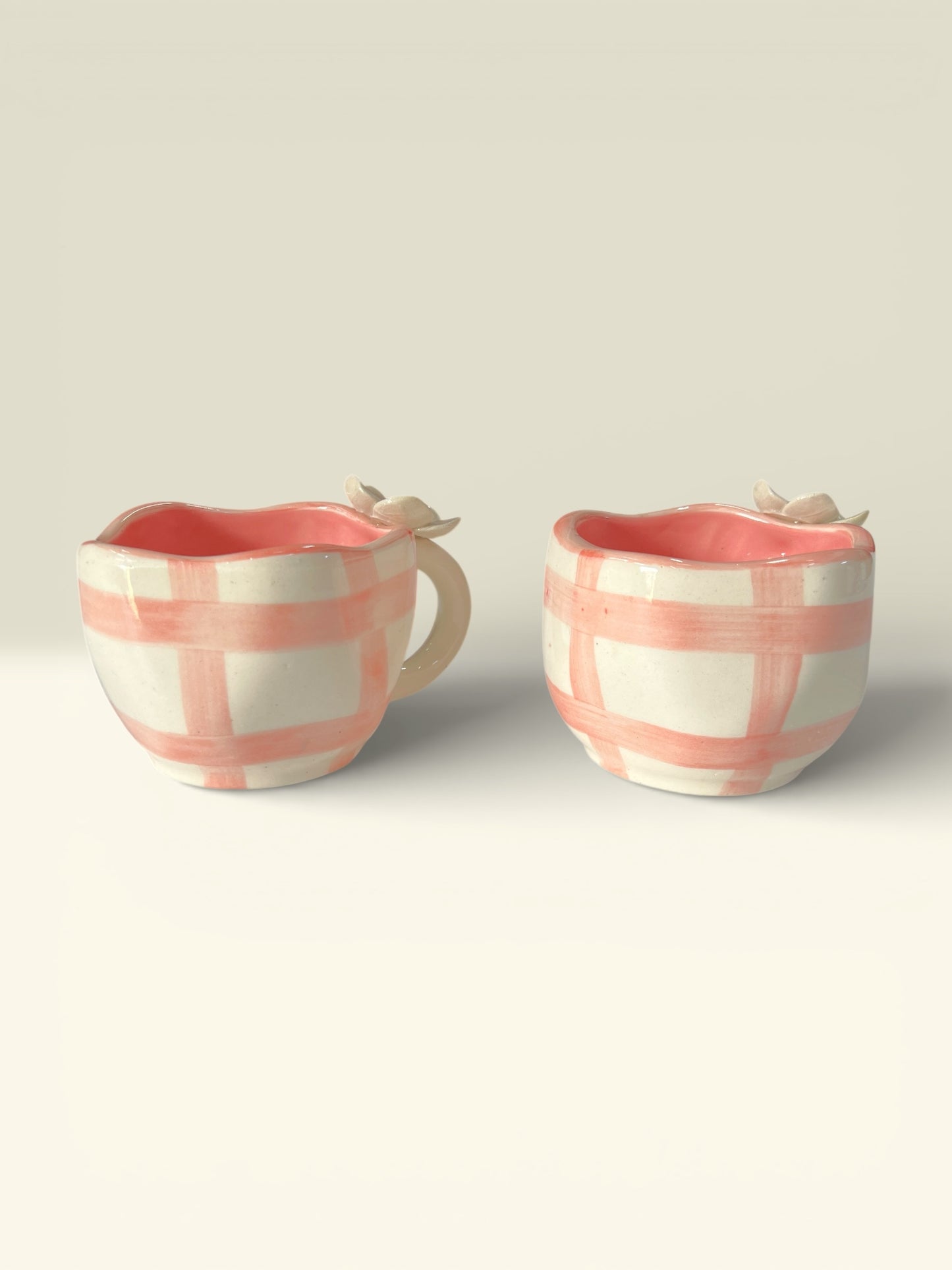 Pink Check Mugs Pack Of 2
