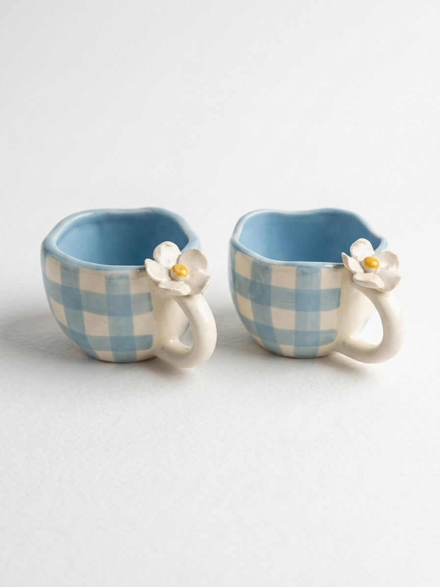 Blue Check Mugs