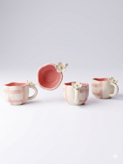 Pink Check Mugs (Pack of 2)