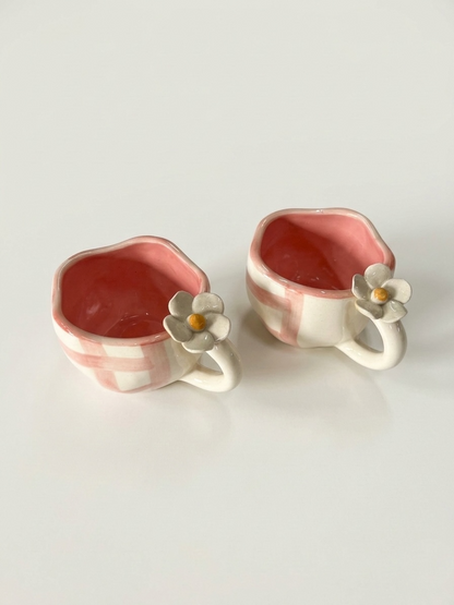 Pink Check Mugs (Pack of 2)