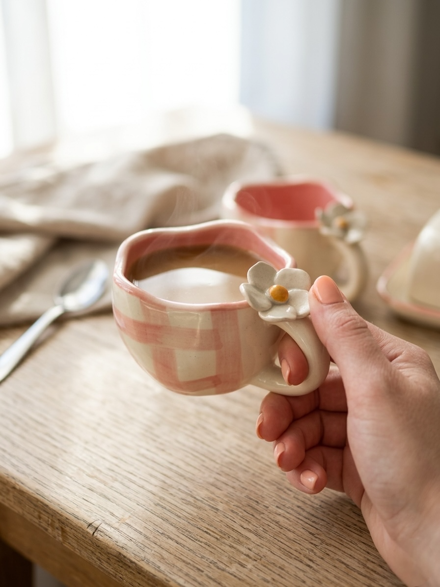 Pink Check Mugs (Pack of 2)