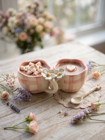 Pink Check Mugs (Pack of 2)