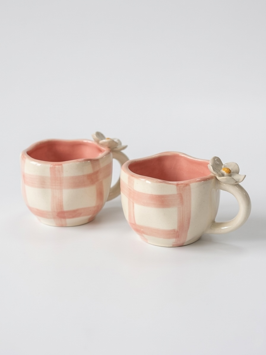 Pink Check Mugs (Pack of 2)