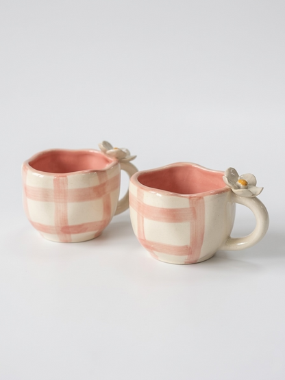 Pink Check Mugs (Pack of 2)