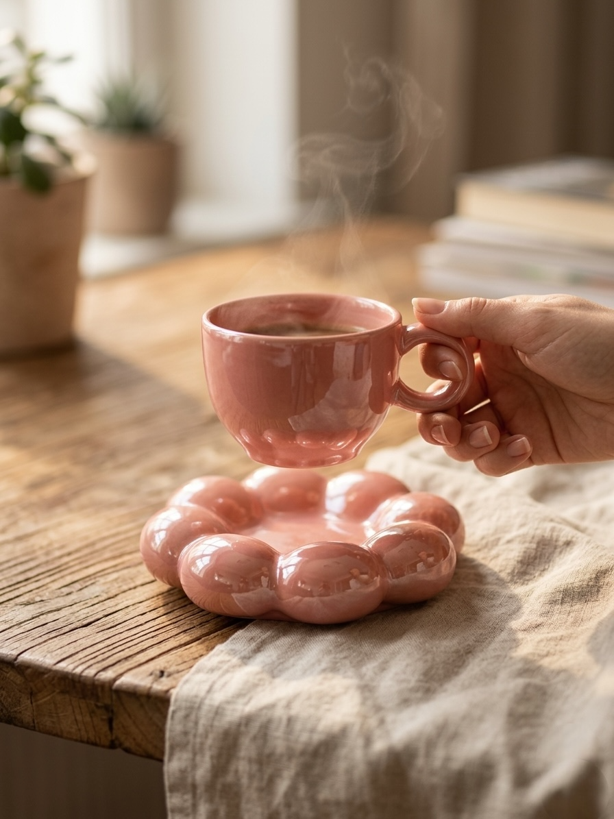 Sparkling Pink Mug and Saucer (Pack of 1)