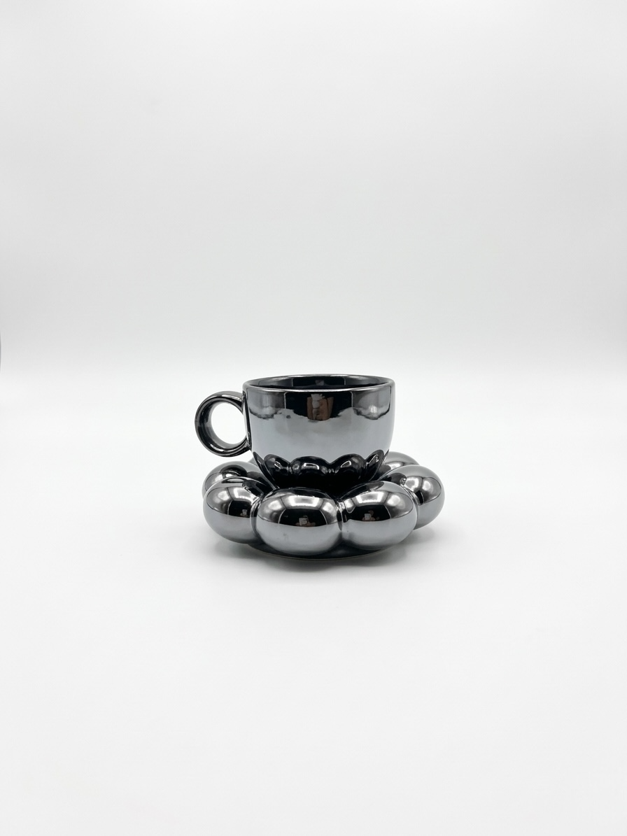 Sparkling Black Mug and Saucer (Pack of 1)