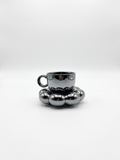 Sparkling Black Mug and Saucer (Pack of 1)