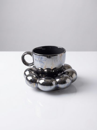 Sparkling Black Mug and Saucer (Pack of 1)