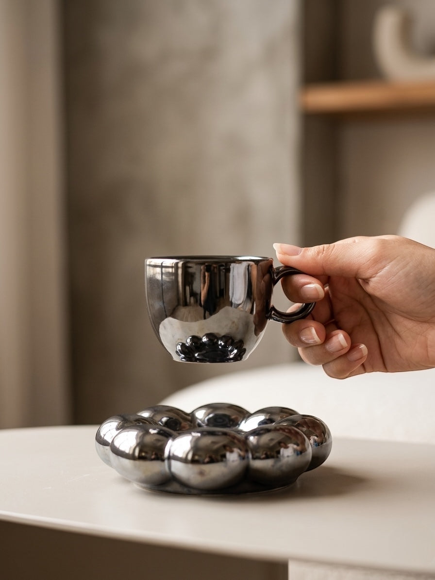 Sparkling Black Mug and Saucer (Pack of 1)