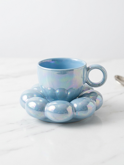 Sparkling Blue Mug With Saucer