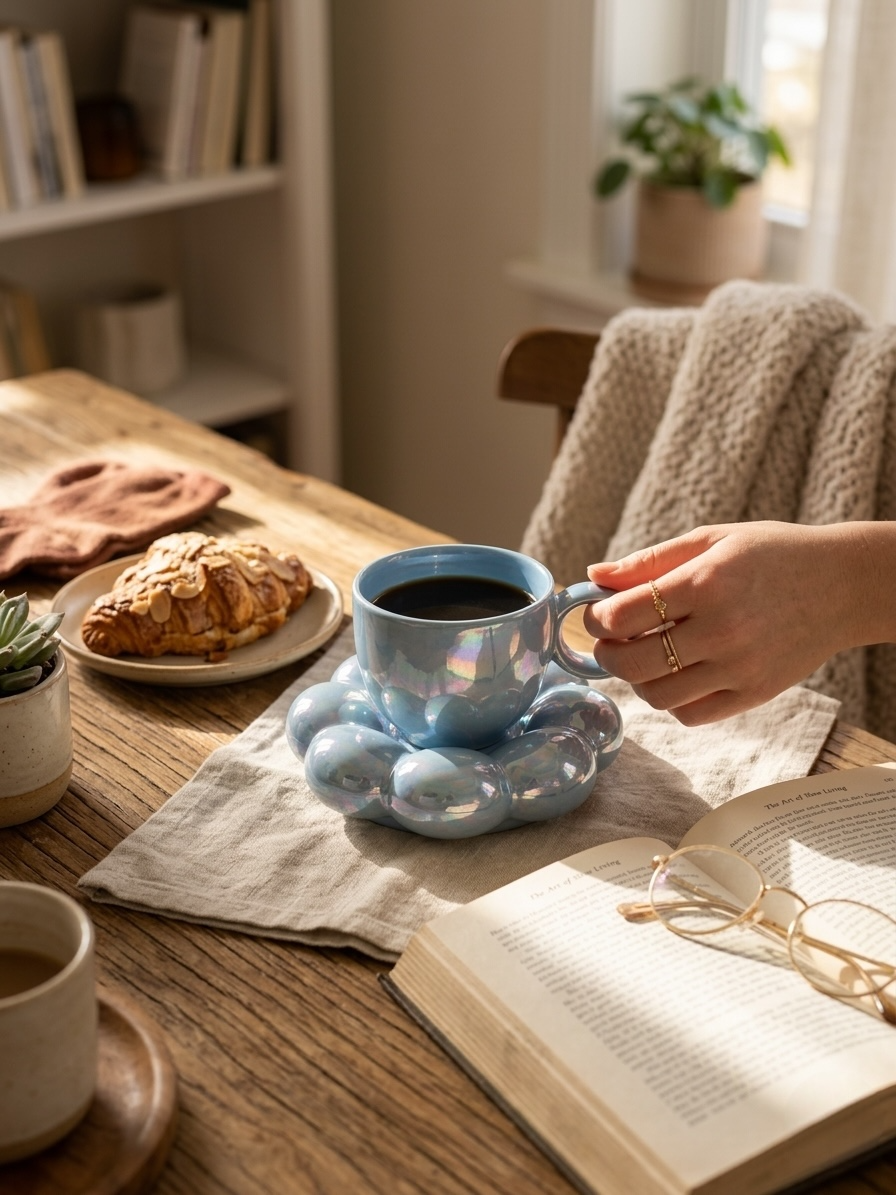 Sparkling Blue Mug With Saucer